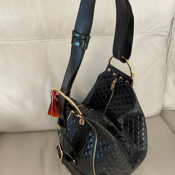 MARINO ORLANDI Italy XL BLACK ShoulderBag/Tote converts to Sling Emboss Leather - Picture 15 of 15